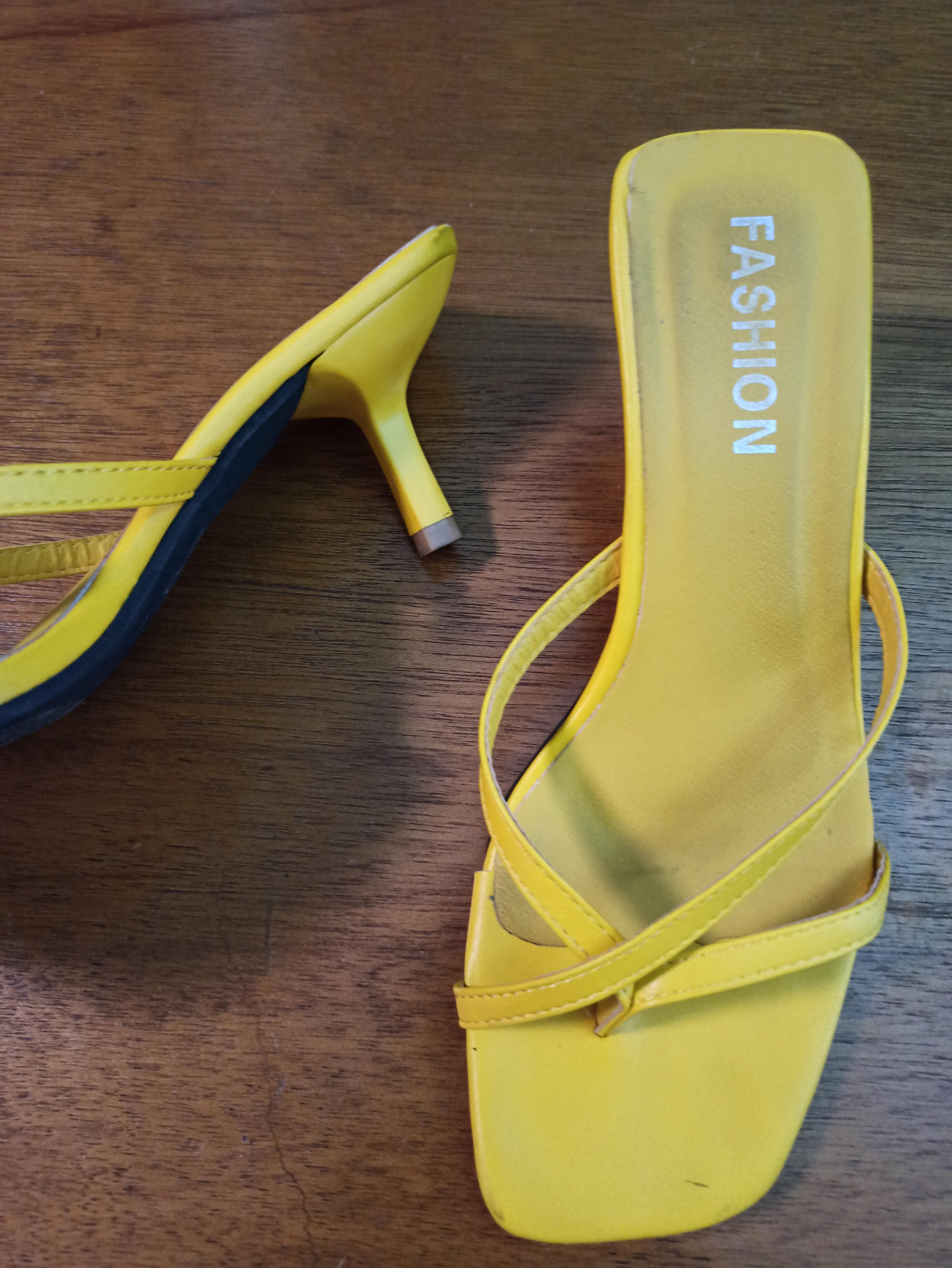 yellow square toe sandals