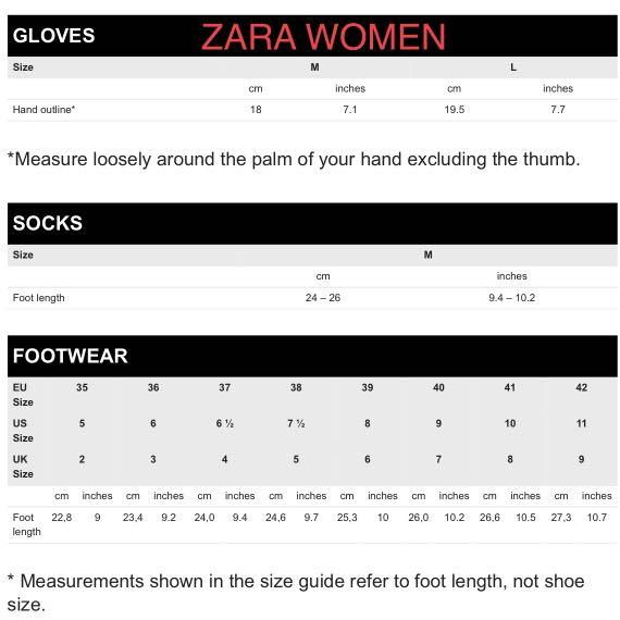zara size chart women's shoes