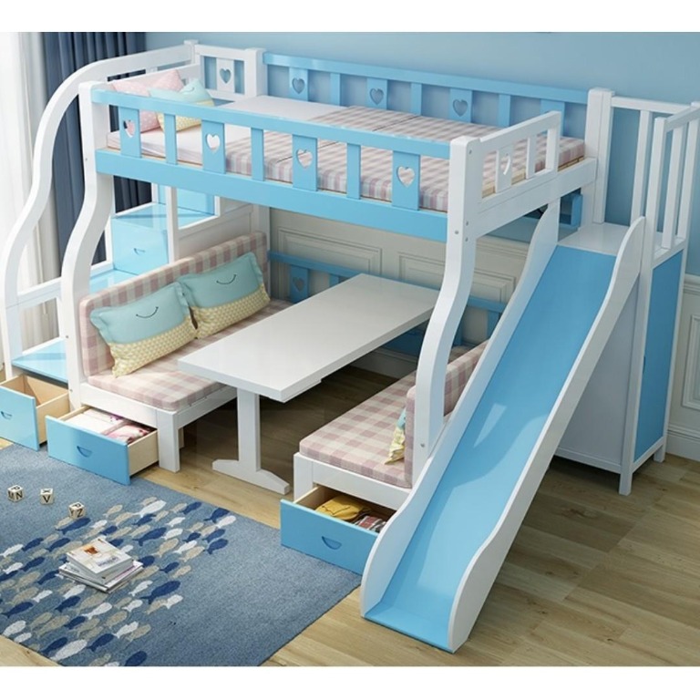 實木床滑梯彩色百變碌架床餐桌床梳化床椅松木床雙層床兒童床可訂造租房劏房私樓2020Happy, 兒童＆孕婦用品, 兒童傢具,