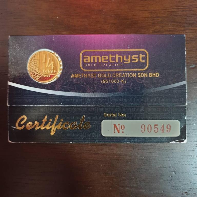 Amethyst Emas Gold Bar Gold Coin 1 4 Dinar Or 1 06 Gram Antiques Vintage Watches Jewellery On Carousell