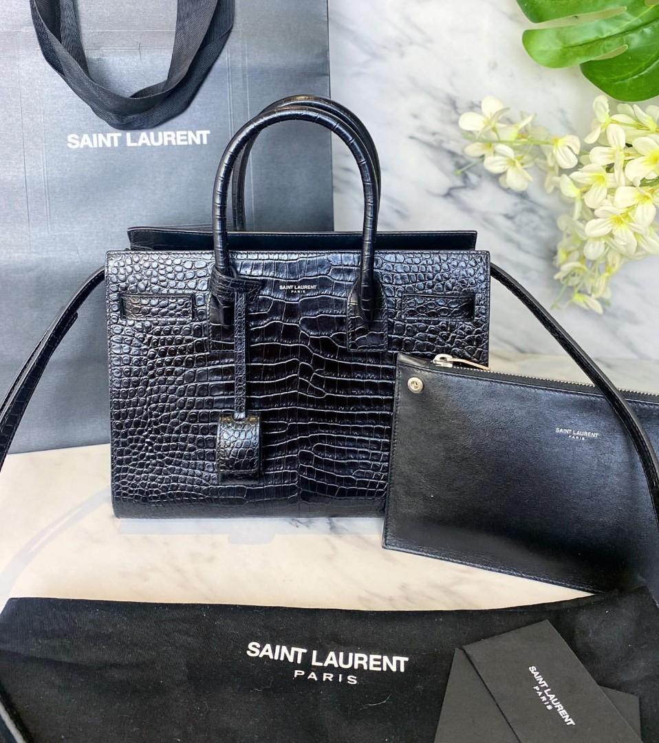 AUTHENTIC YSL SAC DE JOUR BABY CROCODILE EMBOSSED TWO WAY BAG, Luxury, Bags  & Wallets on Carousell