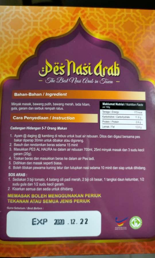 Beras Nasi Arab Al Haura Pes Food Drinks Food Drinks Others On Carousell