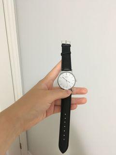 Black faux leather watch