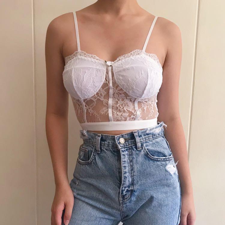 white lace bustier crop top