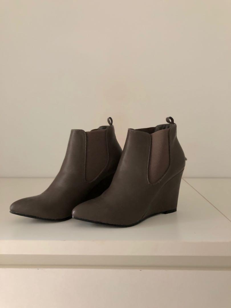 tan bootie wedges