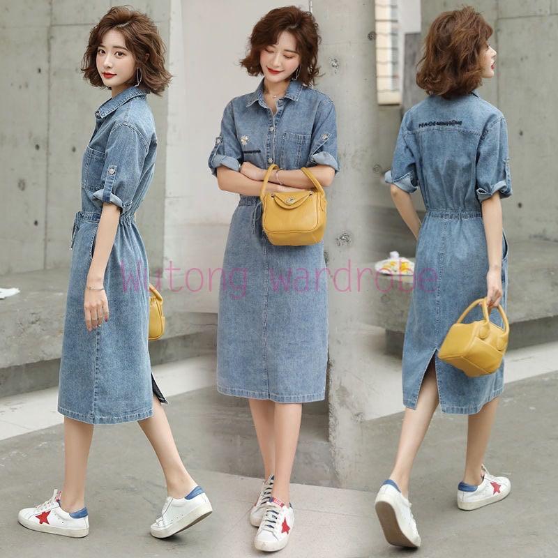 denim midi dress plus size