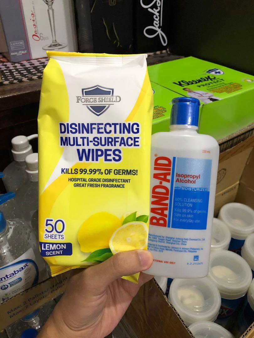 DISINFECTANT AND SANITIZER BUNDLE (Category: Oral Care) located in Manila. Submitted by jm_blgr (Listing ID 1022786614, Image 1). Description: P169 for TWO DISINFECTING WIPES 35 SHEETS AND BAND AID ISOPROPYL 250 ML INDIVIDUAL PRICE: P99 - DISINFECTING WIPES 35 SHEETS P89 - BAND AID ISOPROPYL 250 ML COD SHIPPING AVAILABLE.