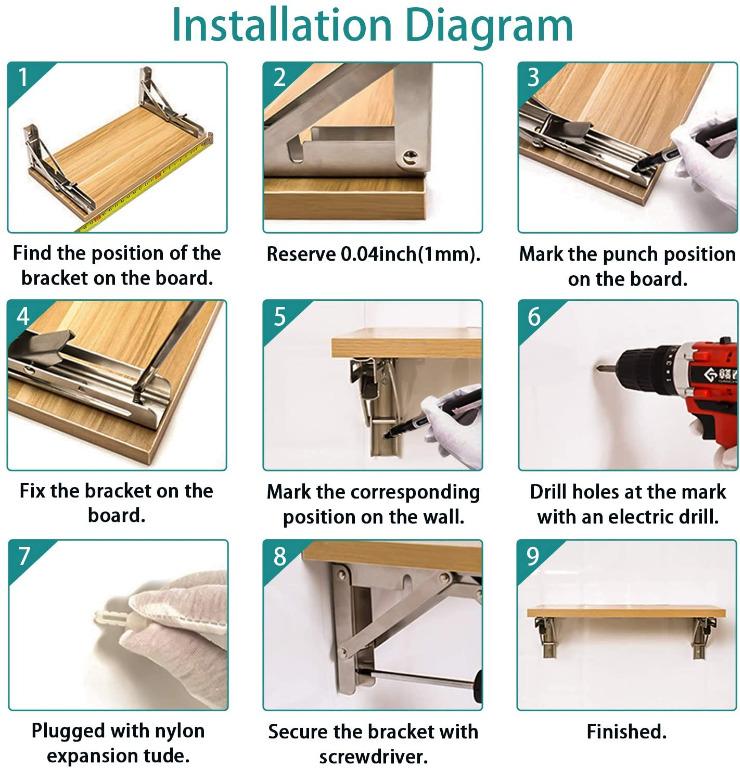 (8 10 12 14 18 Inch) Folding Shelf Brackets,Max Load 110-440lb Folding ...