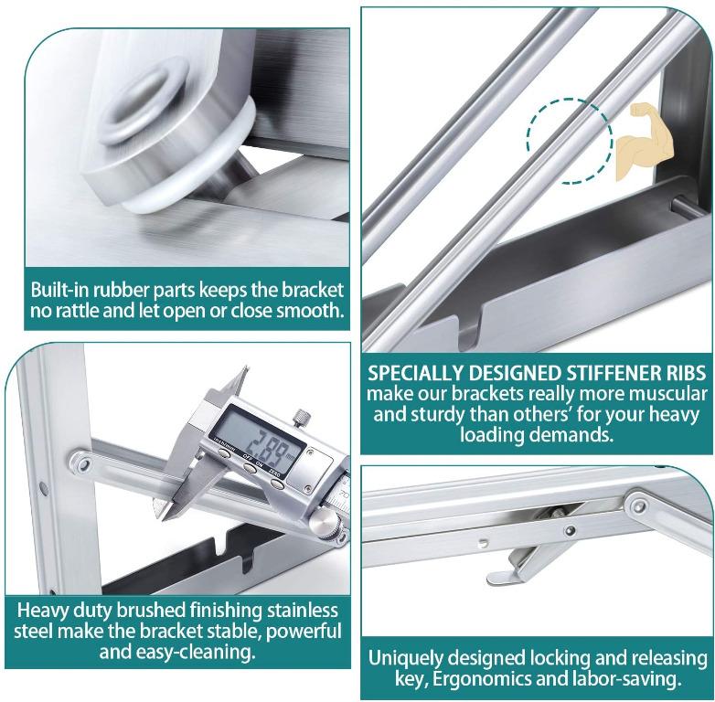 8 10 12 14 18 Inch Folding Shelf Brackets Max Load 110 440lb Folding Shelf Hinge Wall Mounted Heavy Duty 304 Stainless Steel Collapsible Shelf Bracket Space Saving Diy Bracket For Table Work Bench Pack Of