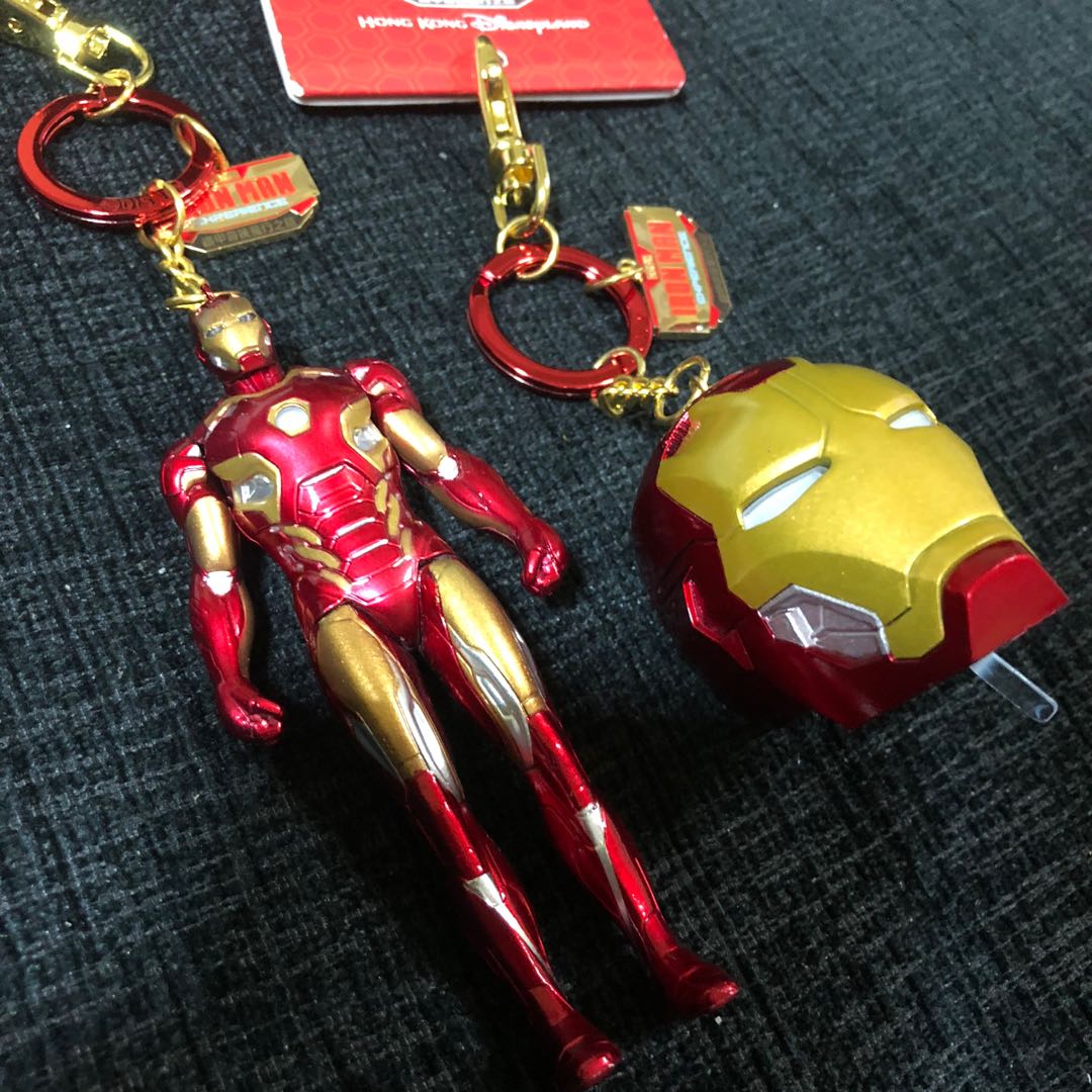 Hkdl marvels Ironman Head and full body keychain with light, Hobbies ...
