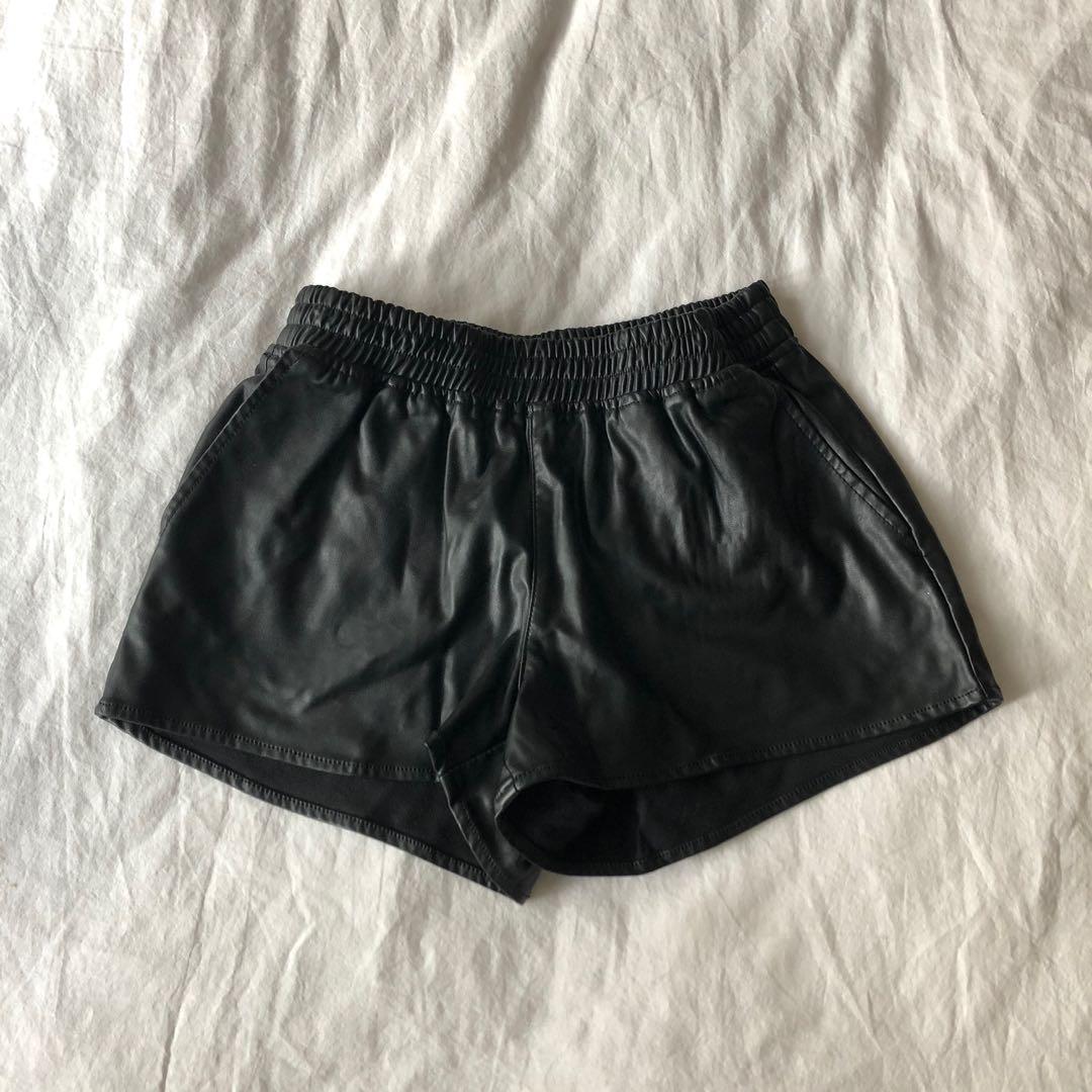 H M black faux leather shorts Women s Fashion Clothes on Carousell