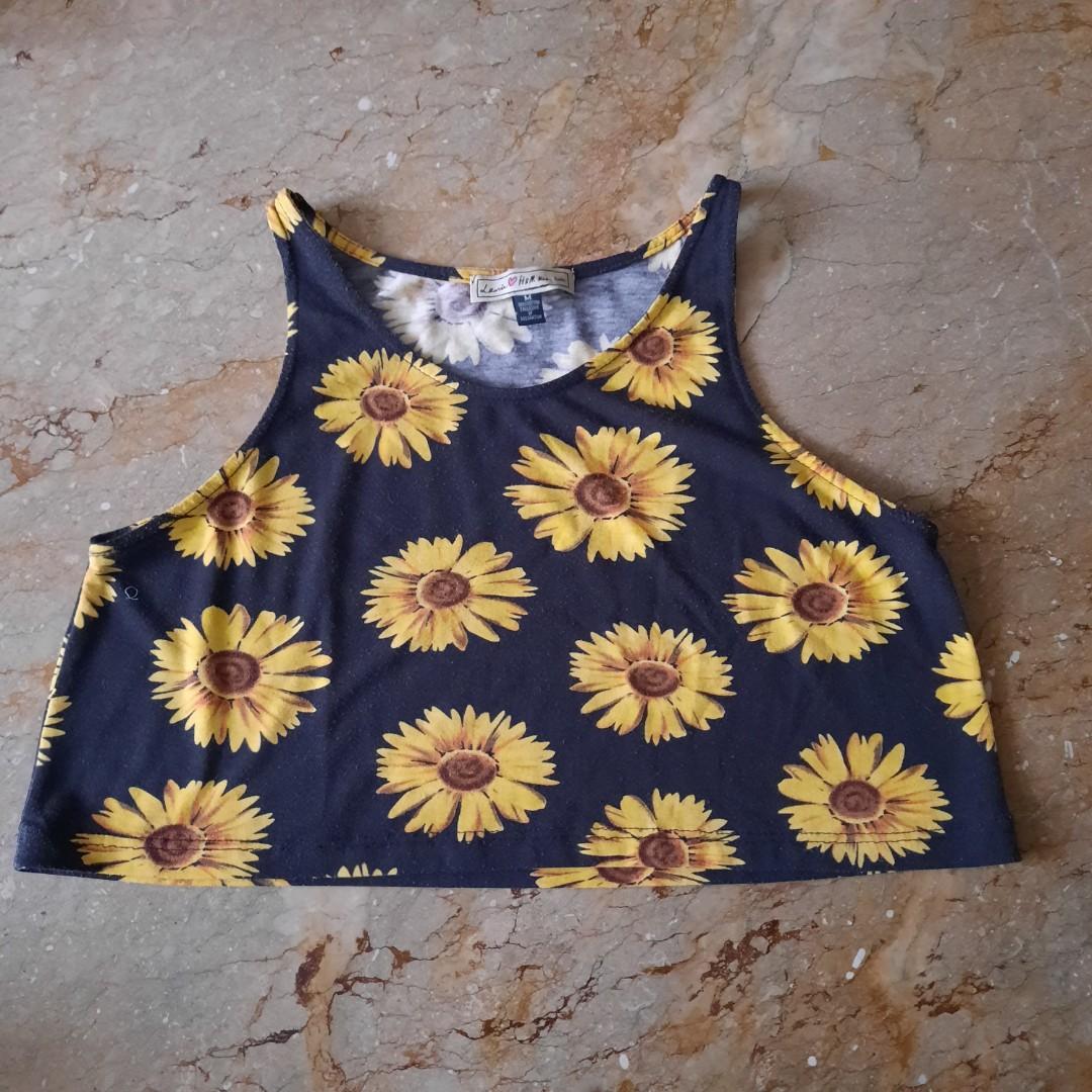 H M Sunflower Croptop Women S Fashion Clothes Tops On Carousell