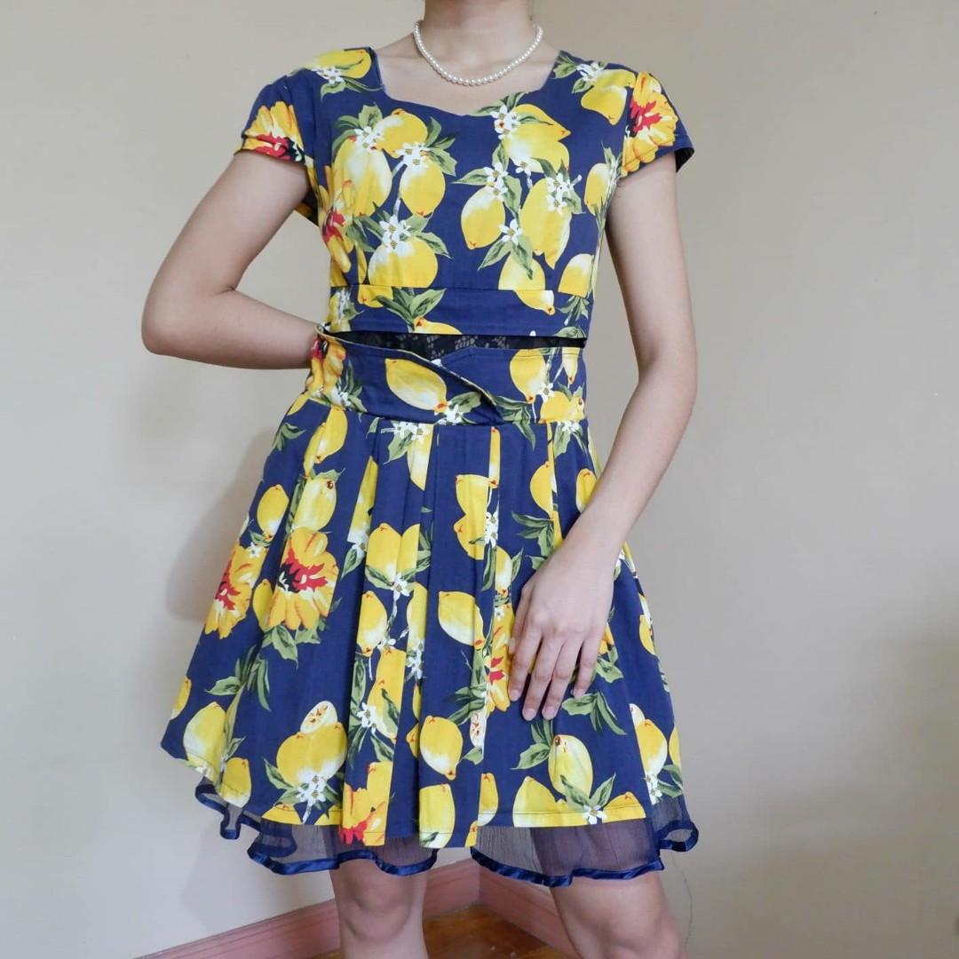 Navy lemon print dress outlet