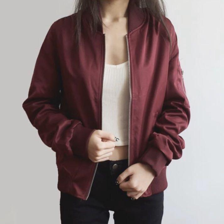 Maroon Bomber Jacket Women s Fashion Coats Jackets and