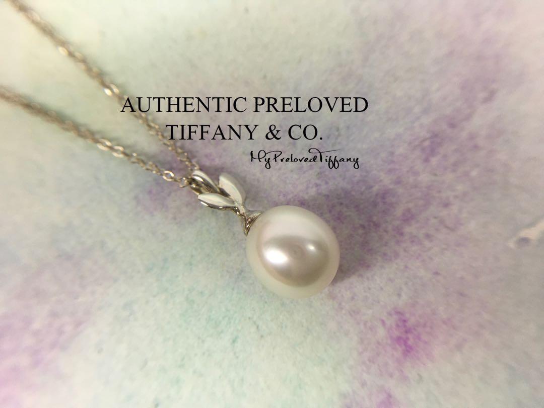 tiffany olive leaf pearl necklace