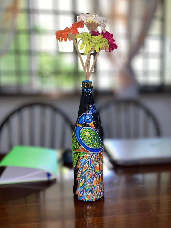Peacock Acrylic Hand Painted Bottle Vase For Charity Design Craft Art Prints On Carousell Download in under 30 seconds. hand painted bottle vase for charity