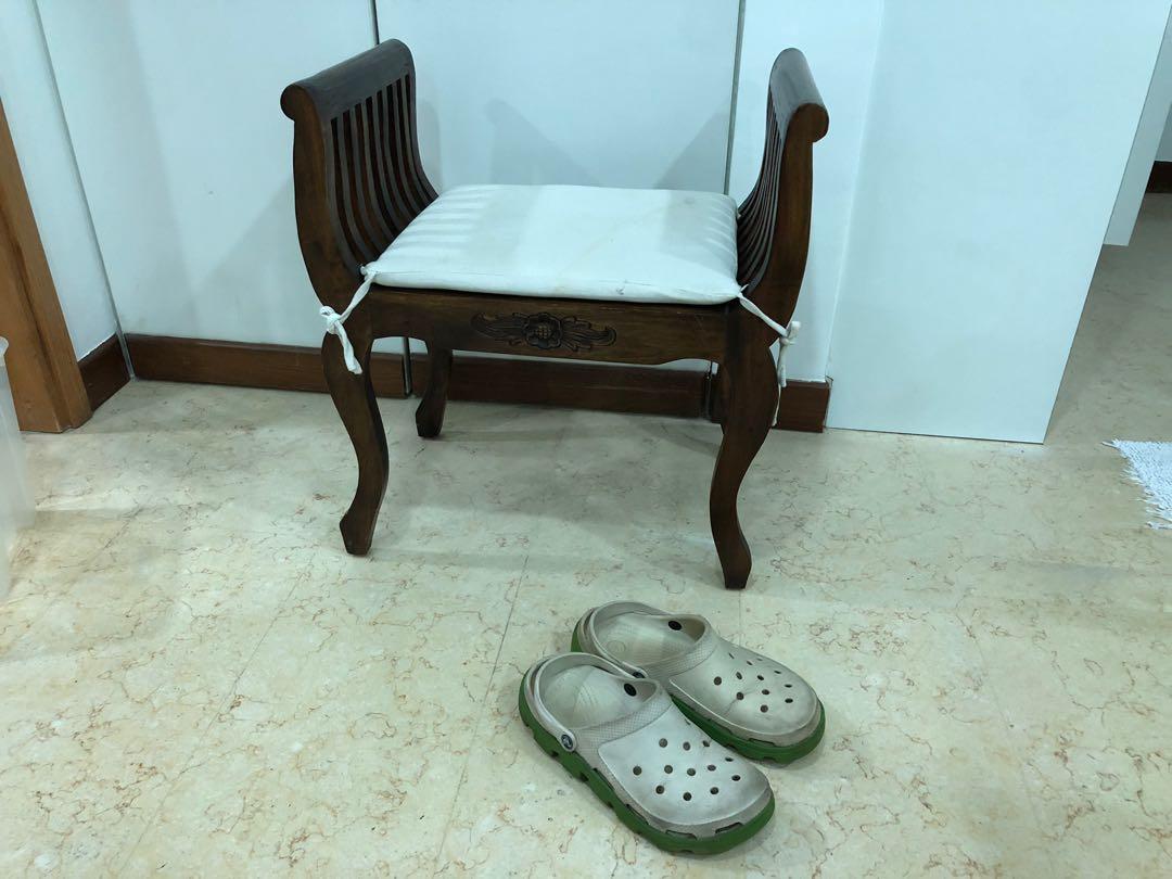 Solid Wood Stool (Category: Chairs) located in Singapore. Submitted by variableminds (Listing ID 1022766530, Image 2). Description: Solid wood stool for sale. Perfect for door entrance as a seat for wearing shoes. Price include delivery to Central and East area only. +$10 for other areas. Check w buyer for delivery arrangement and confirmation. .