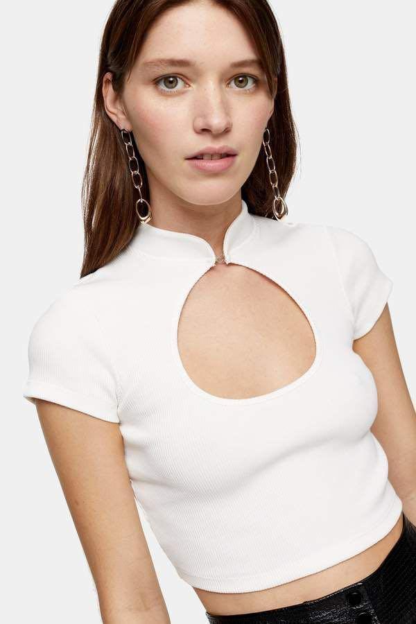 white cut out crop top