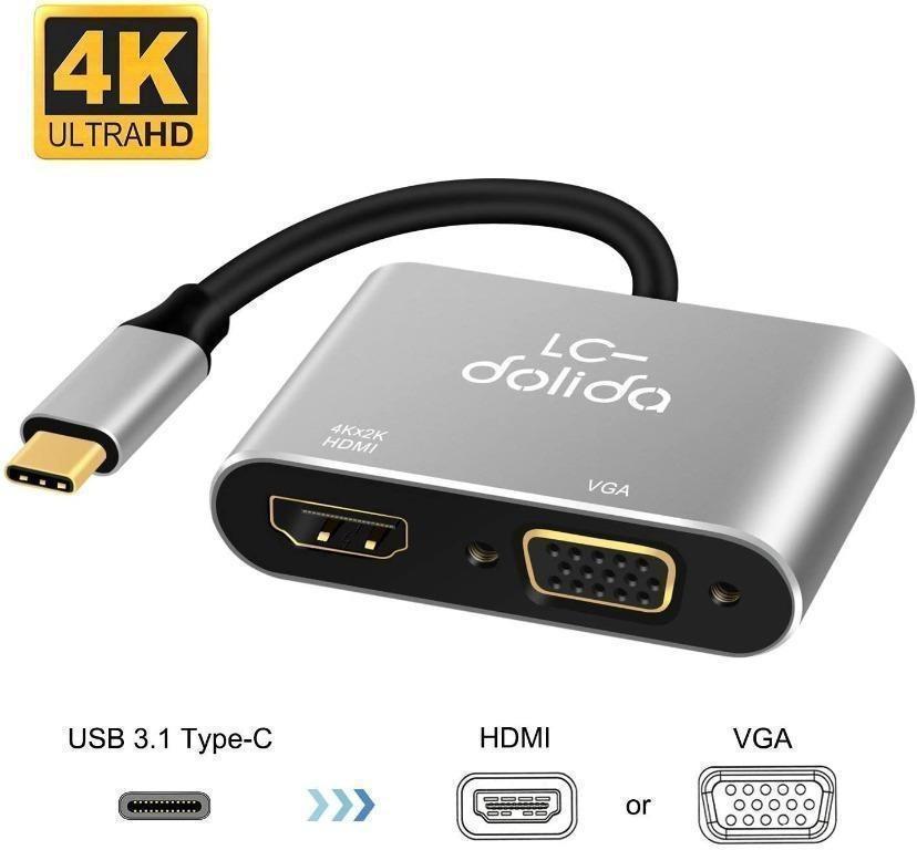 Usb C To Hdmi 4k Vga Adapter Lc Dolida Usb 3 1 Type C To Vga Hdmi Uhd Video Converter Adaptor For 2018 Ipad Pro Macbook Pro Chromebook Lenovo 900 Dell Xps Samsung Galaxy S8 S9 No Driver Electronics