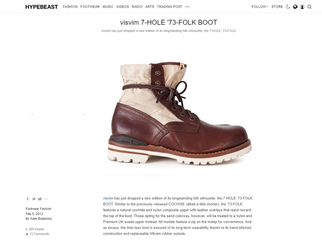 Visvim ＦＩＬ 7 hole 73 folk clay virgil wtaps Size - US8 made in