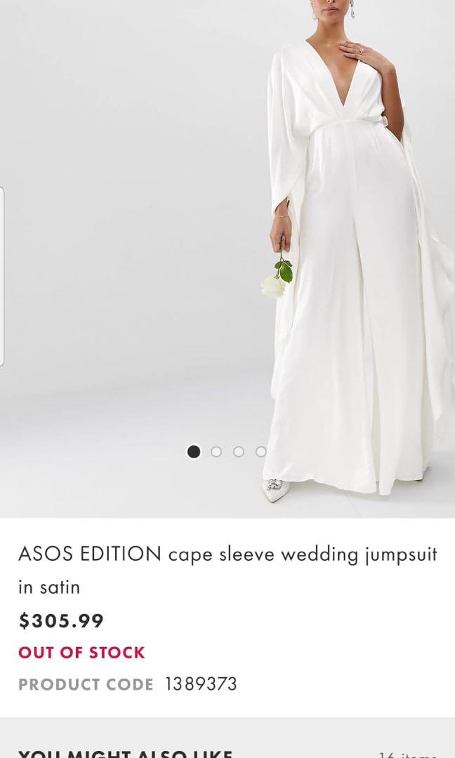 ASOS EDITON Cape Sleeve Wedding Jumpsuit in Satin