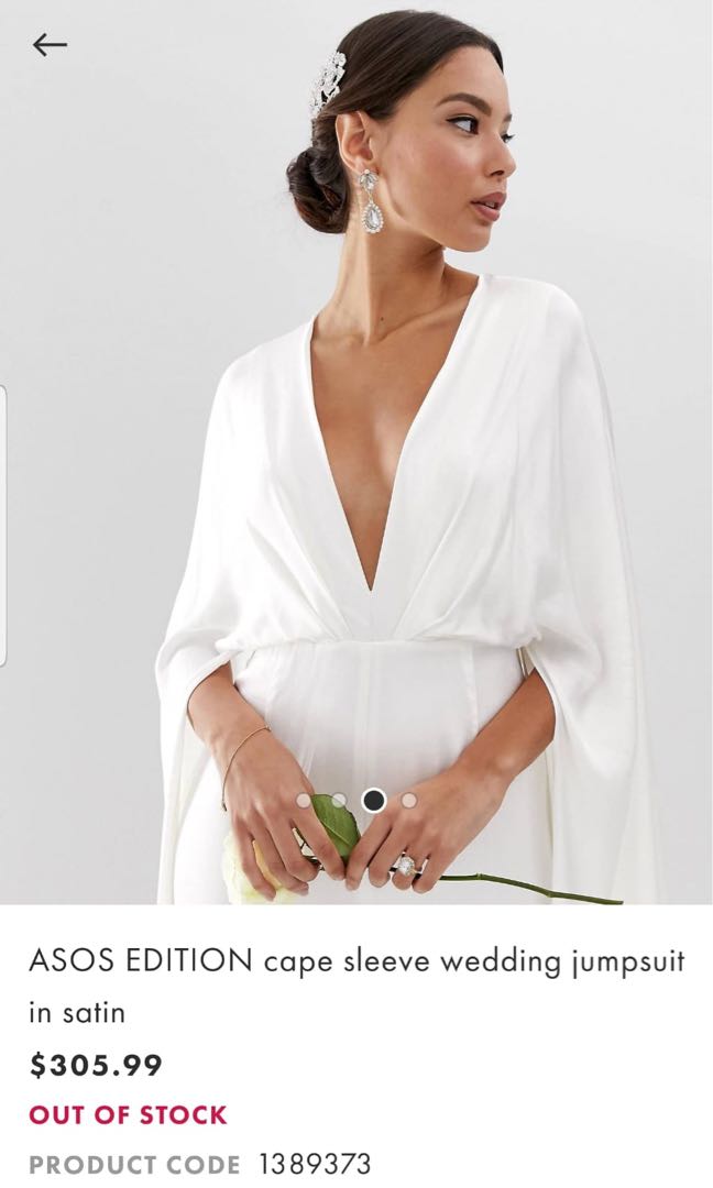 Asos edition cape sleeve wedding jumpsuit in satin top
