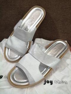 Authentic JOY CHEN silver comfy sandals