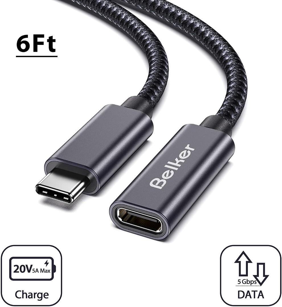 Belkertech Usb C Extension Cable Type C Male To Female Extension Cord Usb 3 1 5 Gbps Charging Sync 4k Video Audio Extend Cord For Macbook Pro 2016 2017 Usb C Hub Google Pixel 1 8m 6ft Electronics Others On
