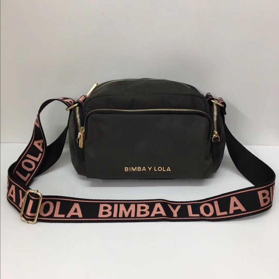 *Bimba Y Lola* sling bag , dark grey body + black strap with pink wordings
