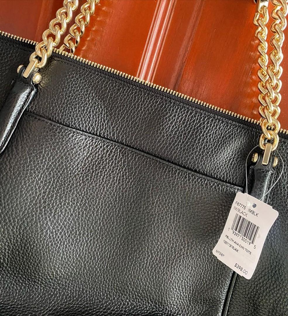 COACH PEBBLE LEATHER AVA CHAIN TOTE BAG POCKETBOOK BLACK GOLD CHAIN 16 NWT