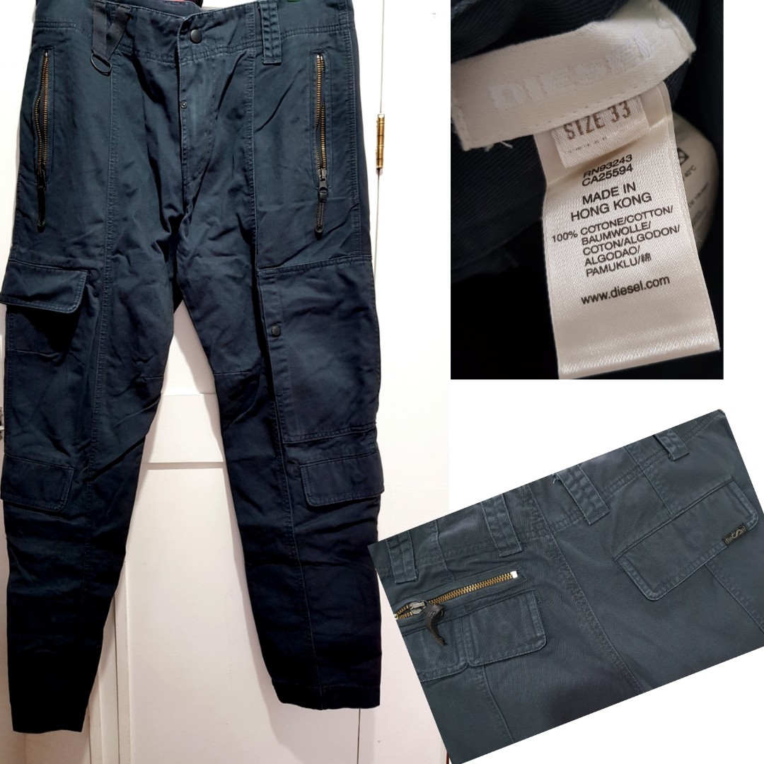 Buy Diesel men regular fit solid cargo pants black Online | Brands For Less