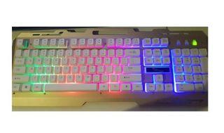 Gaming Keyboard - ZGB G700 104 Keys USB Wired Mechanical Feel RGB Backlight Metal Panel Suspension Gaming Keyboard with Phone Holder(Gold)