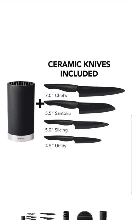 Hot Kyocera Universal Knife Block Set Includes Black Soft Touch Round Block And 4 Innovation Series Ceramic Knives Z212 Bl Everything Else On Carousell