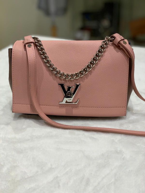 Authentic Louis Vuitton Lockme Rose Poudre Pink Calfskin Shoulder Bag