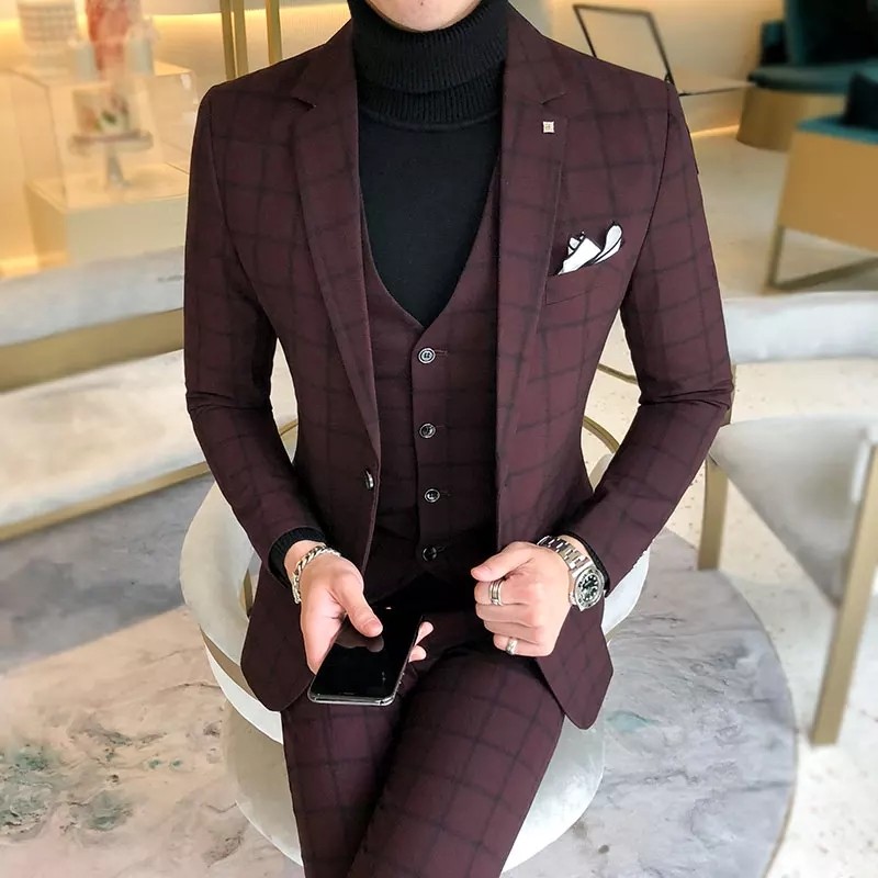 Maroon check new arrivals coat pant