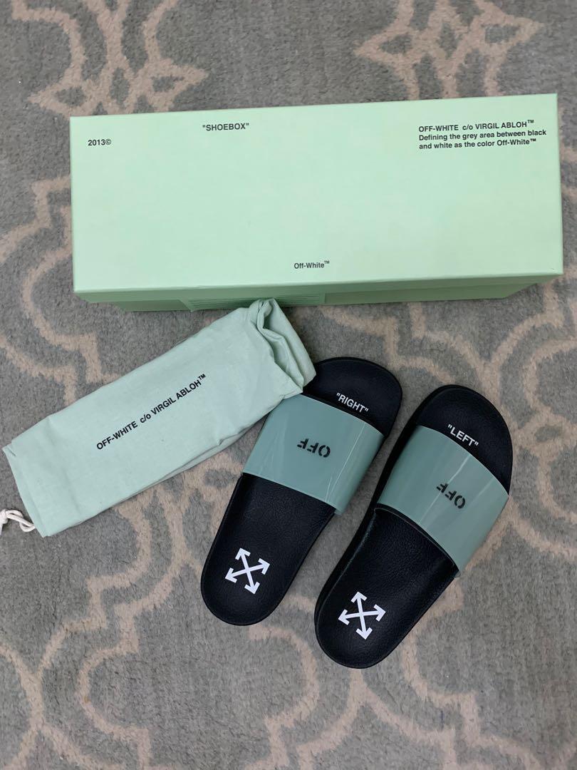 Off white blue logo pool slides deals