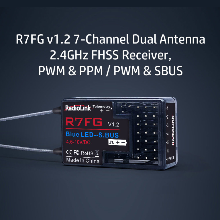 R7FG v1.2 7-Channel Dual Antenna 2.4GHz FHSS Receiver, PWM, PWM, SBUS ...