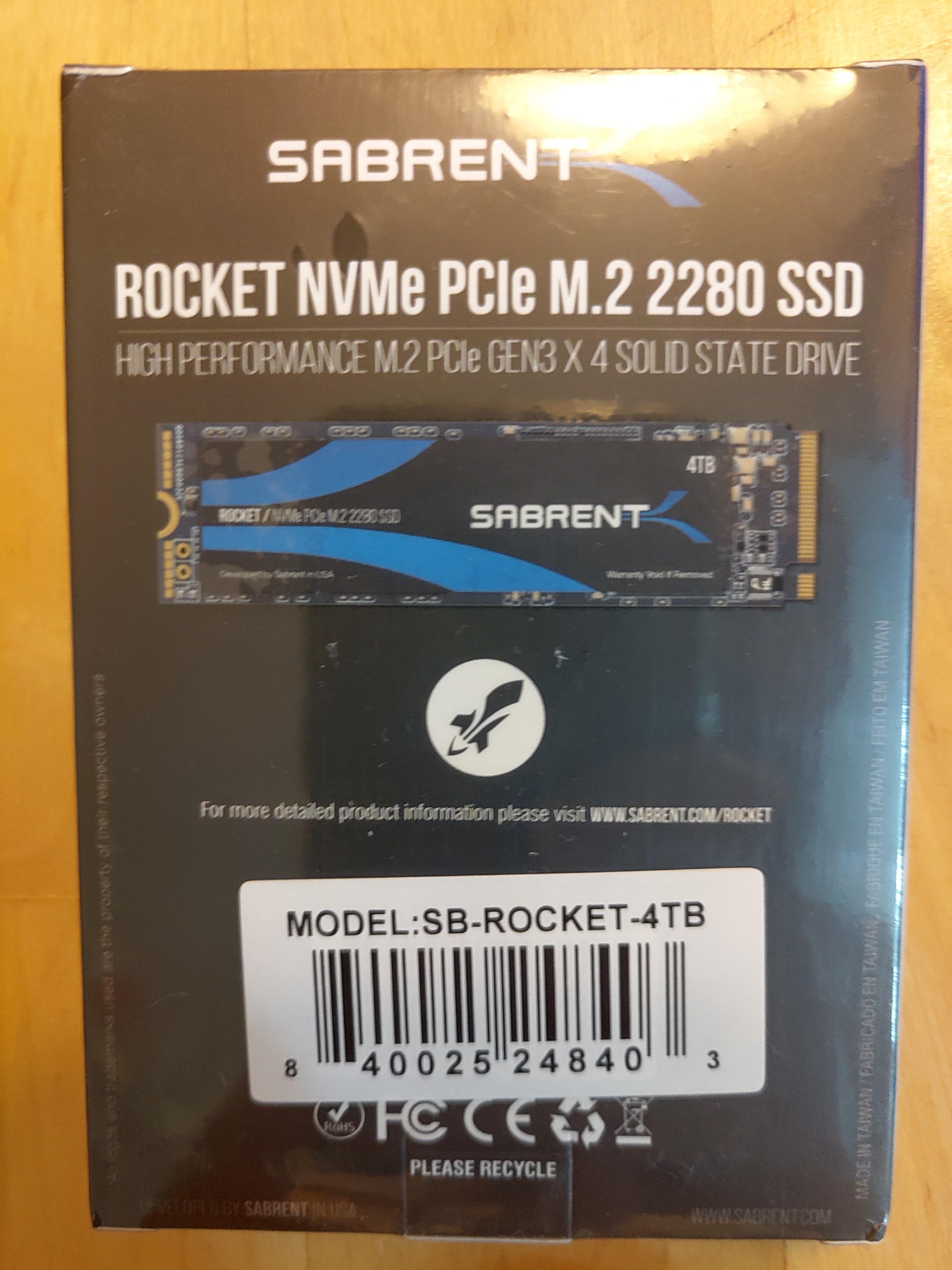 SABRENT 4TB Rocket NVMe PCIe M.2 2280 Internal SSD High Performance Solid  State Drive (SB-ROCKET-4TB)