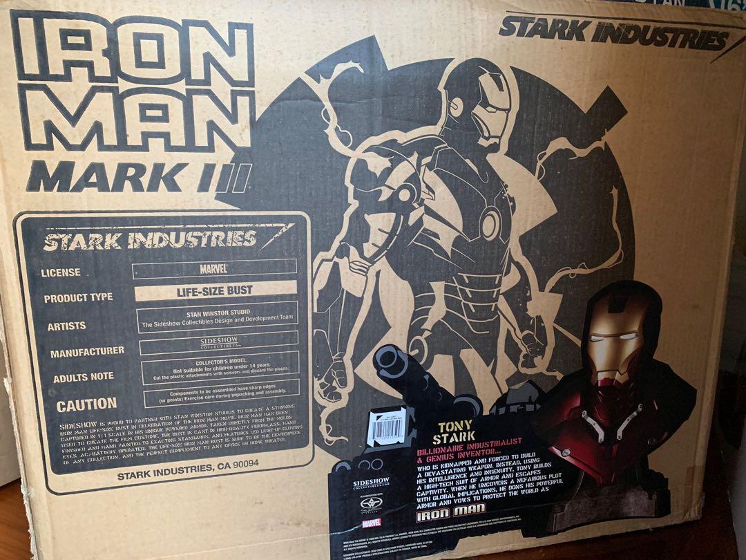 Sideshow Iron Man Mark III life size bust (Category: Figurines & Statues) located in Muntinlupa City. Submitted by stark880 (Listing ID 1023038133, Image 1). Description: Complete with box and power cord. Lights working. Bust has some paint flaking common issue of this sideshow bust. .