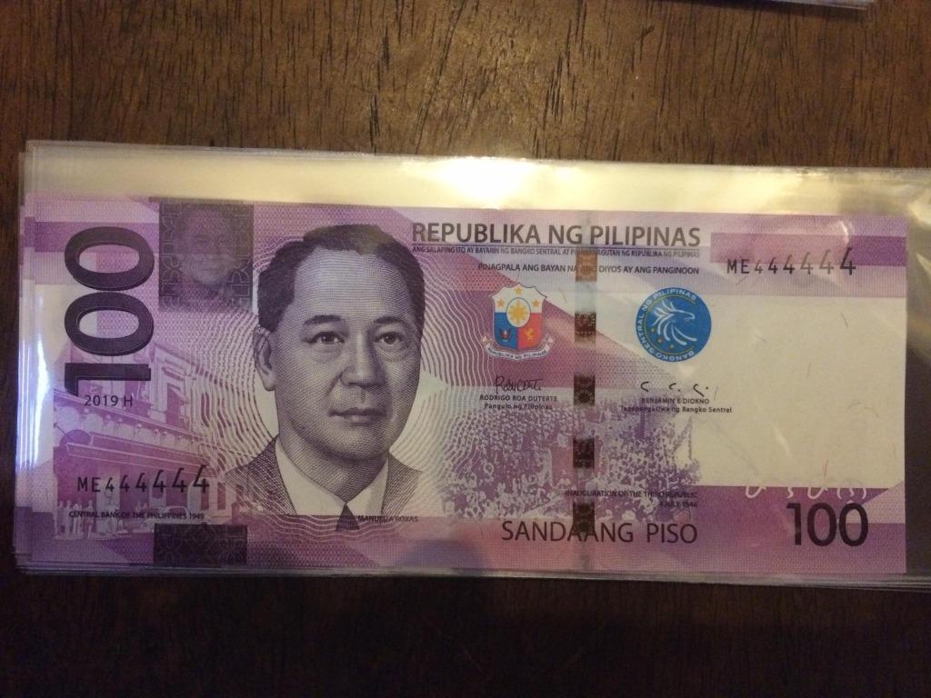 100 piso NGC Duterte-Diokno Fancy Solid Serial ME444444 (Category: Currency) located in Quezon City. Submitted by thetaneleertivan (Listing ID 1023225665, Image 1). Description: UNC #sideline2 Mode of payment: Meet up, BDO/BPI Bank deposit, COD (lalamove/grab) Meet-up/Shipping: Welcome Rotonda Ayala Cloverleaf Balintawak- anytime possible 7/11 A. Bonifacio-Mauban- anytime possible Puregold Kanlaon- anytime possible Shipping+165 minimum* (may chan