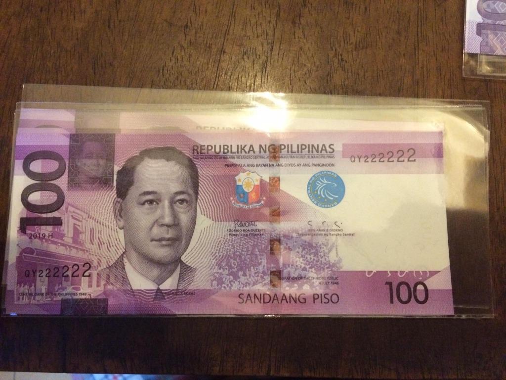 100 piso NGC Duterte-Diokno Fancy Solid Serial QY222222 (Category: Currency) located in Quezon City. Submitted by thetaneleertivan (Listing ID 1023232761, Image 1). Description: UNC #sideline2 Mode of payment: Meet up, BDO/BPI Bank deposit, COD (lalamove/grab) Meet-up/Shipping: Welcome Rotonda Ayala Cloverleaf Balintawak- anytime possible 7/11 A. Bonifacio-Mauban- anytime possible Puregold Kanlaon- anytime possible Shipping+165 minimum* (may chan