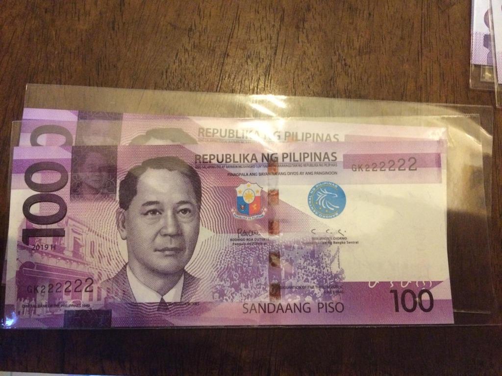 100 piso NGC Duterte-Diokno Fancy Solid Serial GK222222 (Category: Currency) located in Quezon City. Submitted by thetaneleertivan (Listing ID 1023233503, Image 1). Description: UNC #sideline2 Mode of payment: Meet up, BDO/BPI Bank deposit, COD (lalamove/grab) Meet-up/Shipping: Welcome Rotonda Ayala Cloverleaf Balintawak- anytime possible 7/11 A. Bonifacio-Mauban- anytime possible Puregold Kanlaon- anytime possible Shipping+165 minimum* (may chan