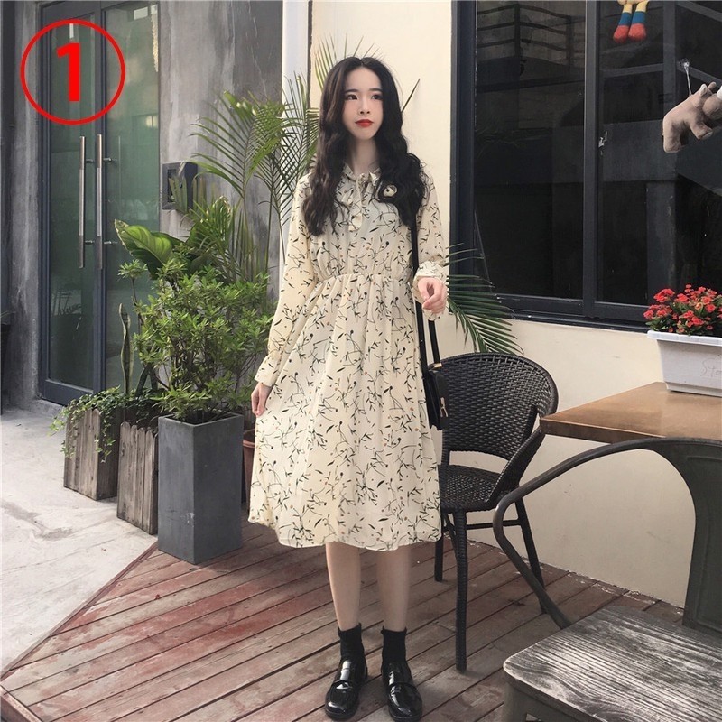 Korean fashion dresses Floral Long 