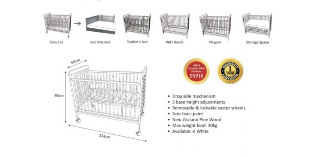 5in1 Baby Cot CoSleeper (Upgraded Version with drop side mechanism