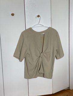 Beige Army Green Top twisted back blouse