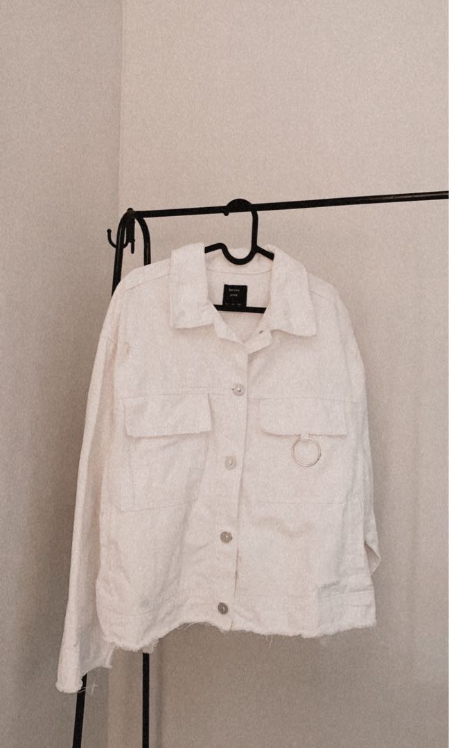 bershka white denim jacket