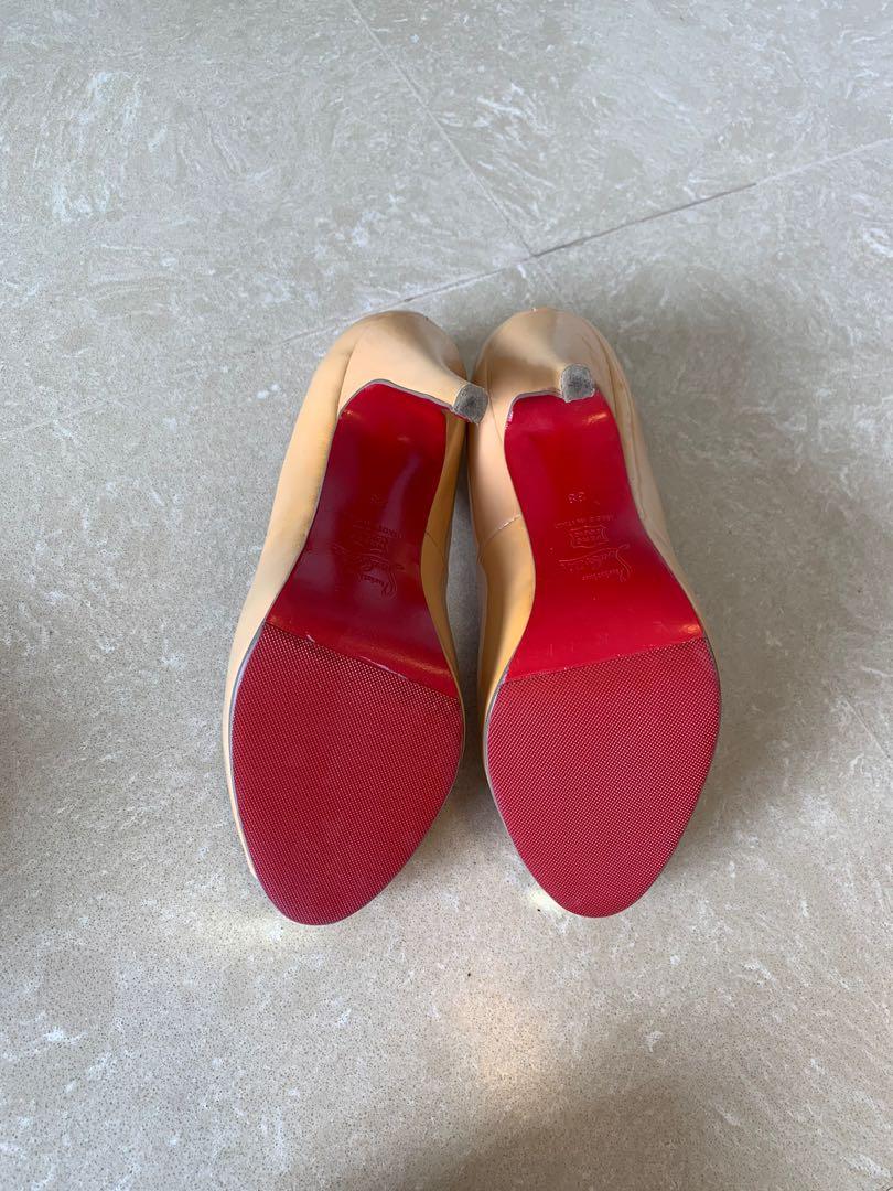 Christian Louboutin Nude Platform Peep Toe Heels Size 38