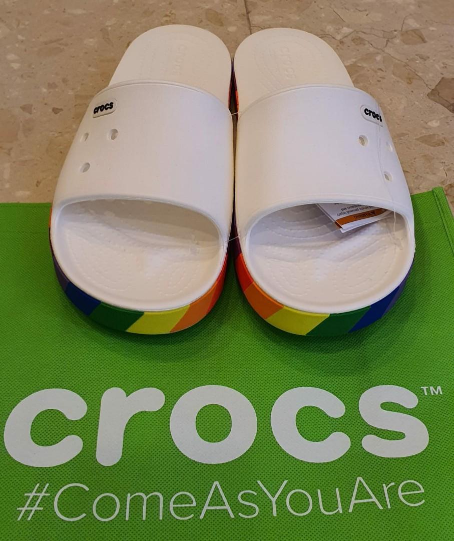 Crocs rainbow block slide best sale