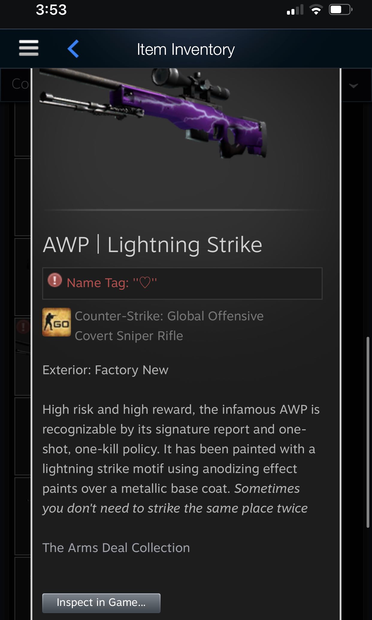 Csgo Awp lightning strike (Factory new), Video Gaming, Gaming Accessories,  Game Gift Cards & Accounts on Carousell