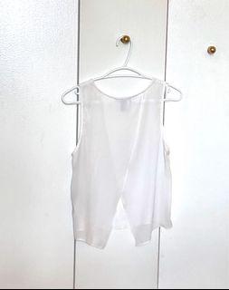 F21 white mesh top open back blouse